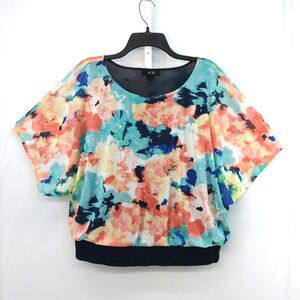 AGB Shirt Womens Size L Blue Floral Sheer Tank Line Pullover Blouse Top